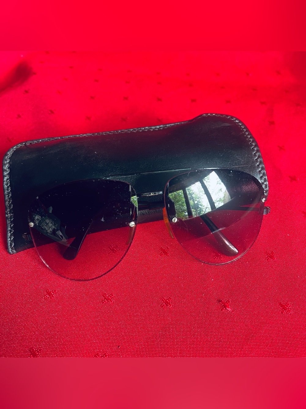 Aviator-Style Sunglasses with Black Case - Black Lenses